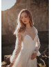 Long Sleeves Ivory Sparkle Tulle Backless Wedding Dress